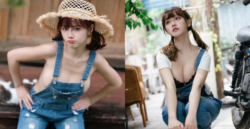 淘氣正妹「HANHAN」充氣吊帶褲，「兇猛奶量」天下男人來征服！