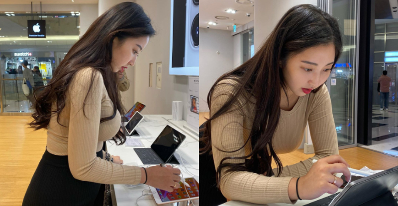 APPLE專賣店驚見「巨乳姐姐」試用產品　腰一彎害隔壁男顧客也彎腰