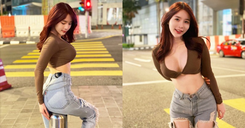 等紅燈遇到「超大車頭燈妹」，「轉正面的超兇美乳」讓人震撼！