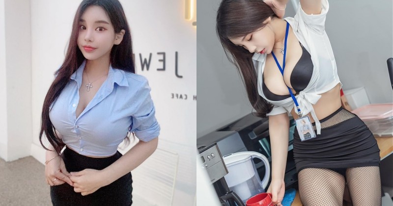 超性感「正妹OL」爆乳露腿上班！露出程度太誇張，同事都無法專心！